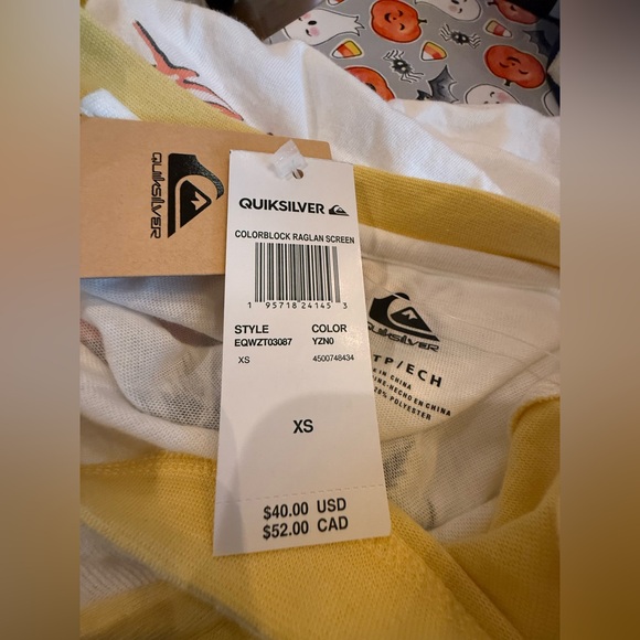 NWT. Quicksilver. Cropped Raglan Baseball Tee. Yellow & White. Size XS. - Picture 8 of 11
